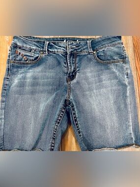 8 Circuits of consciousness Classic Mid Wash Denim Shorts, size large.